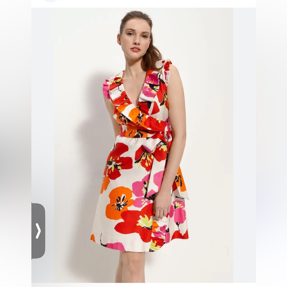 KATE SPADE NEW YORK 100% Silk Floral Pink Orange Aubrey Wrap Dress 2
